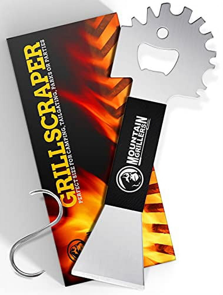 Mountain Grillers Compact Stainless Steel BBQ Grill Scraper with Bottle Opener