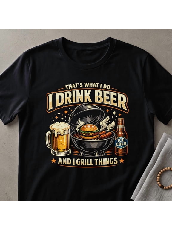 BBQ Grill Master Shirt, Funny Beer Drinking Graphic T-Shirt, Backyard Barbecue Griller Tee, Father's Day Apparel
