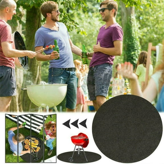 BBQ Grill Mat 27 Inch Round - Fireproof Under Grill Mat for Outdoor Use, Heavy Duty Flame Retardant Protective Mat for Patio, Deck, Concrete, Non-Slip PVC Backing, Oil & Water Resistant