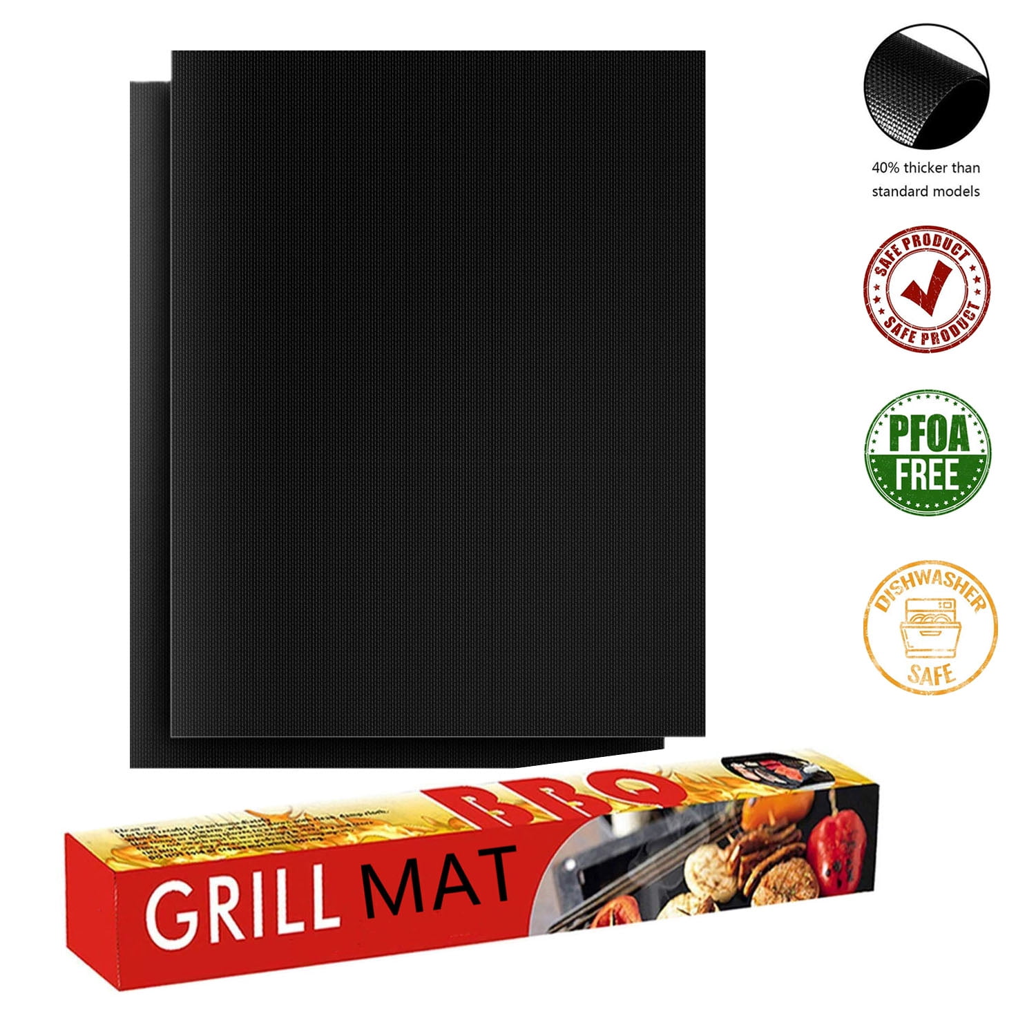 BBQ Grill Mat Non Stick Set of 2 Heavy Duty Reusable and Dishwasher Safe Black Fireproof