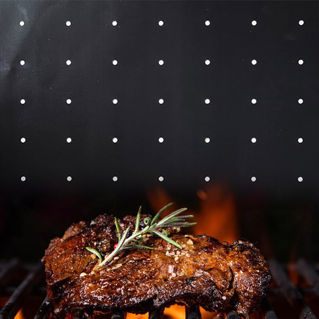 BBQ Grill Mat Non Stick With Holes Heavy Duty Reusable Black Mesh Grill Pad Grill Mate Indoor