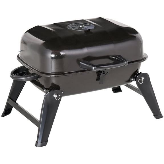 BBQ Grill Outsunny 14" Portable Charcoal Grill, Tabletop Small BBQ Grill for Outdoor Cooking, Camping, Tailgating, Enamel Coated, Vent, Folding Legs, Black,Portable Grill