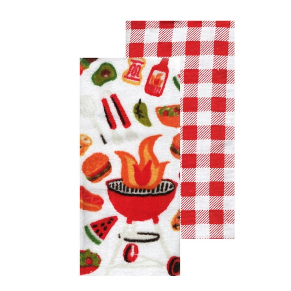 BBQ Grill Party Kitchen Towels, 2 Piece Summer Cookout Multi-Color Celebrate Together