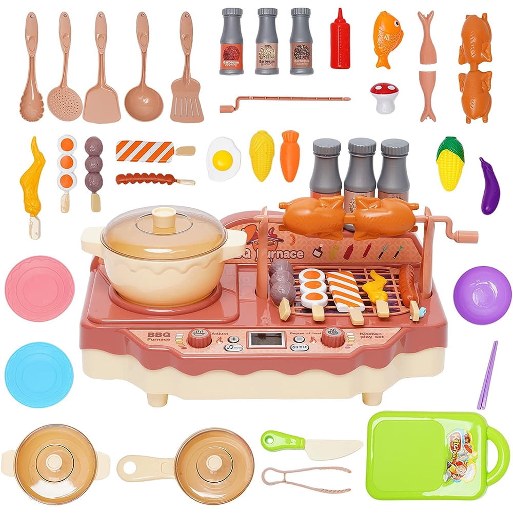 BBQ Grill Playset with Pretend Smoke, Light & Sound, Kitchen Toy Set