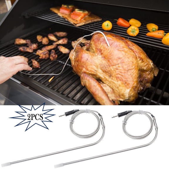 BBQ Grill Probes 2 Count Stainless Steel Oven Temperature Detection Sensors with Clips Barbecue Meat Probe Replacement Parts for Grilling Smoking and Baking