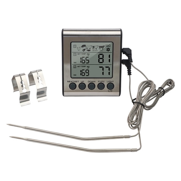 BBQ Grill Temperature Probe with Backlit Display for Easy Monitoring and Cooking Alerts (double probe)