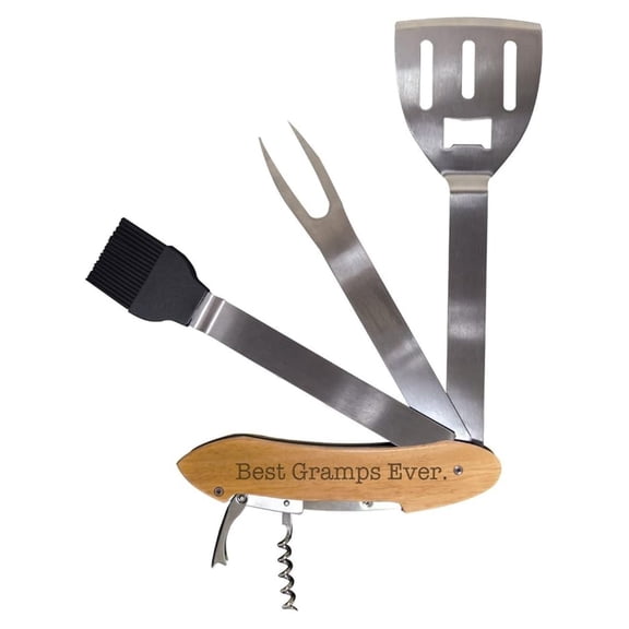 BBQ Grill Tool Set - 5 in 1 Spatula, Fork, Brush, Corkscrew & Opener - Father's Day Gifts for Grandpa - Grilling Accessories