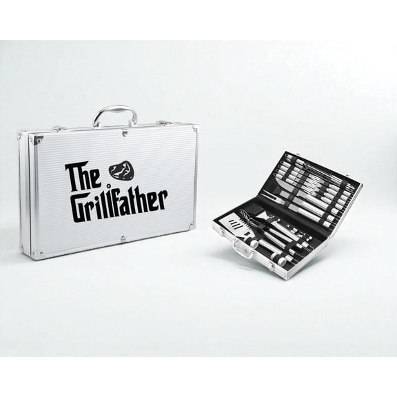 BBQ Grill Tool Set with Aluminum Carrying Case Stainless Steel Grilling Utensils, Portable Barbecue Tools for Outdoor Cooking - The Grill Father