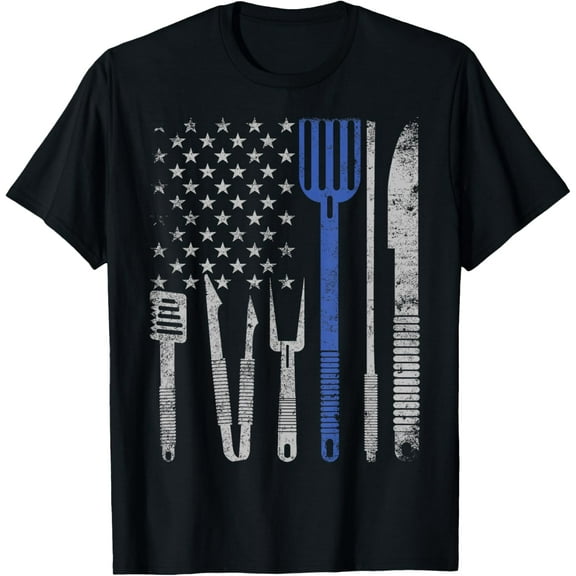 BBQ Grill pork with USA flag Cooking Chef t shirt Men Women T-Shirt