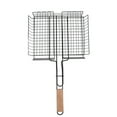 BBQ Grilling Basket Non Stick Iron with Beech Handle Fish Grill Mesh Fish Grill Mesh Rack for