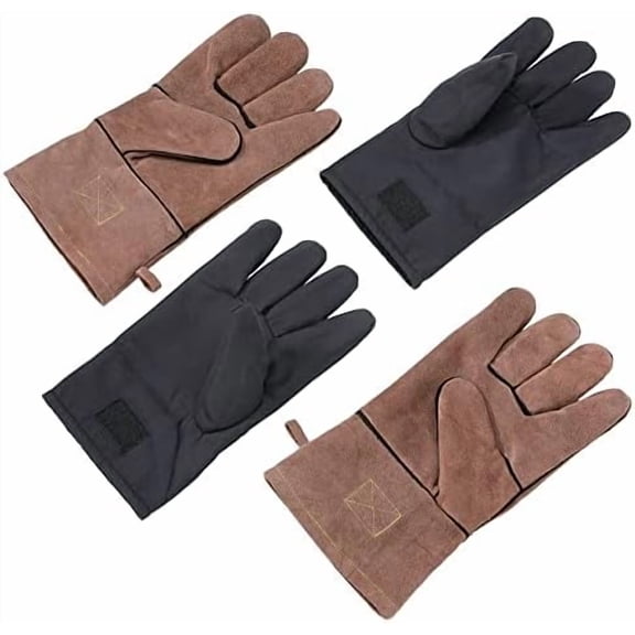 BBQ Grilling Gloves Heat Resistant Leather Cooking Welding Q28 Brown 11 Inches Length$$Garden & Patio