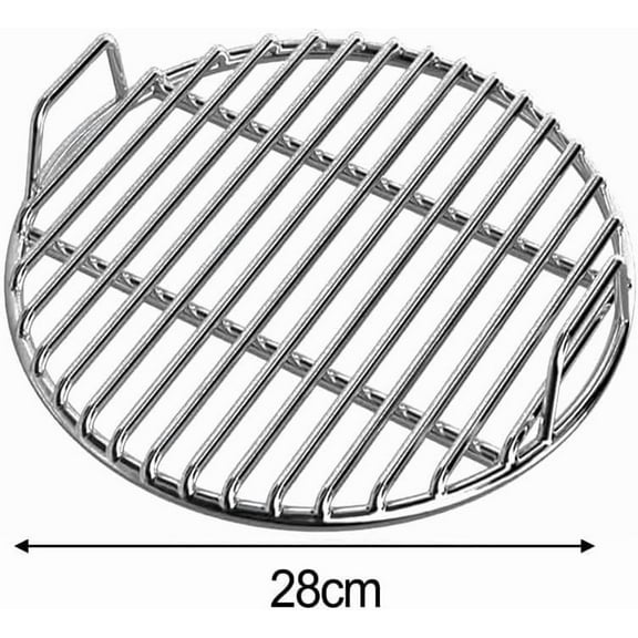 BBQ High Heat Stainless Steel Charcoal Fire Grate, Round Stainless Steel Cooking Grate BBQ Grill Grids Baking Tray, Cooking Grill Grates Replacement with Handle
