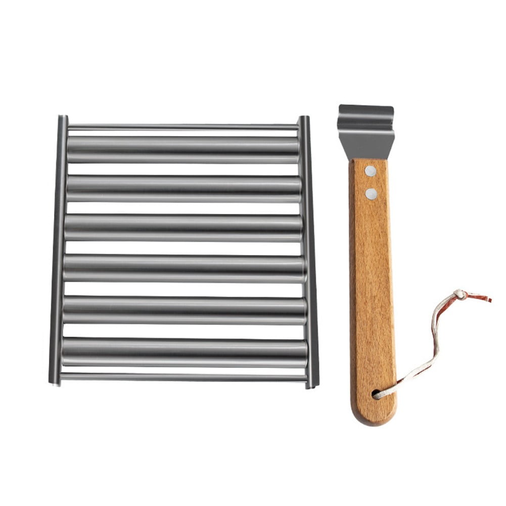 BBQ Hot Dog Roller Grill – Aus Edelstahl, 24x18 Cm, Mit Holzgriff, Für Gleichmäßiges Grillen