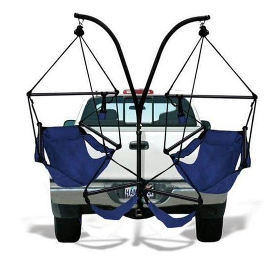 BBQ Innovations Trailer Hitch Stand with 2 Blue Chairs, Aluminium