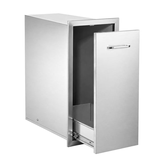 BBQ Island Stainless Steel Trash Drawer, Pull-Out Access,25.7"L13.4"W19.6"H, Rustproof UV-Resistant, Outdoor Cooking Area Storage Helper