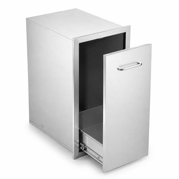 BBQ Island Stainless Steel Trash Drawer, Pull-Out Access,25.7"L13.4"W19.6"H, Rustproof UV-Resistant, Outdoor Cooking Area Storage Helper