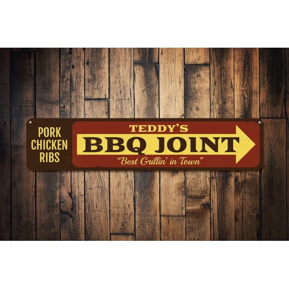 BBQ Joint Arrow Sign Best Grillin' In Town Sign Custom Pork Chicken Ribs Chef Name Kitchen Sign - BBq Joints - Size: 16 x 4 Inches