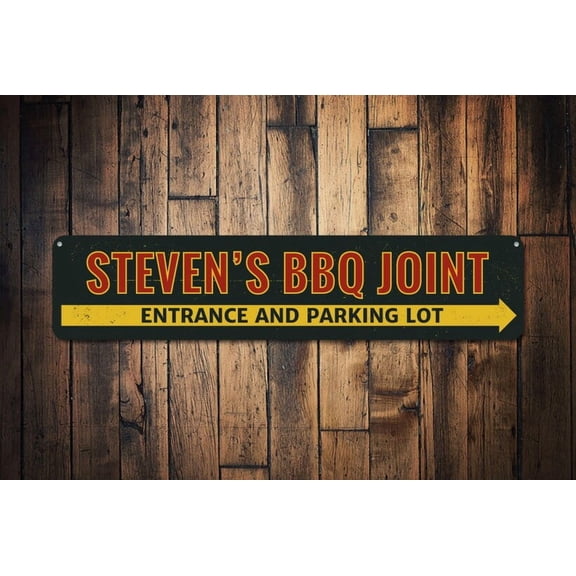 BBQ Joint Arrow Sign Entrance & Parking Lot This Way Sign. Custom Metal Chef Name Kitchen Decor BBq Shacks - Size: 16 x 4 Inches