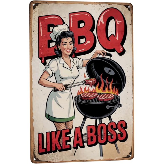 BBQ Like A Boss Vintage Metal Wall Sign 8x12 Inch Beer Quote Plaque for Kitchen Patio Garage or Living Room Decor