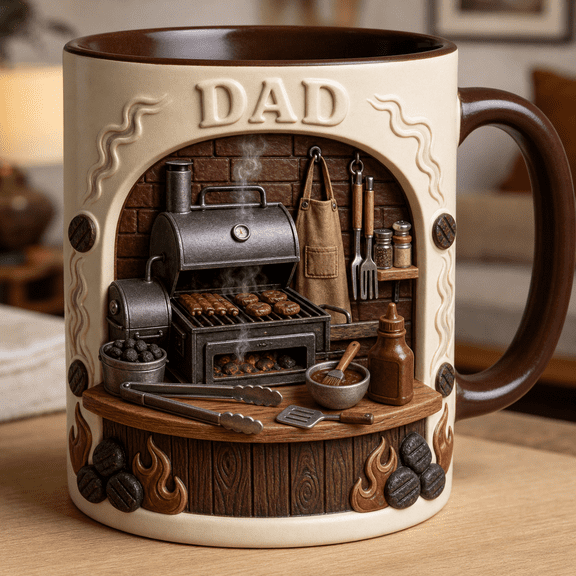 BBQ Master Dad Accent Mug, Grill Tongs Smoke Apron Father’s Day Gift for Dad
