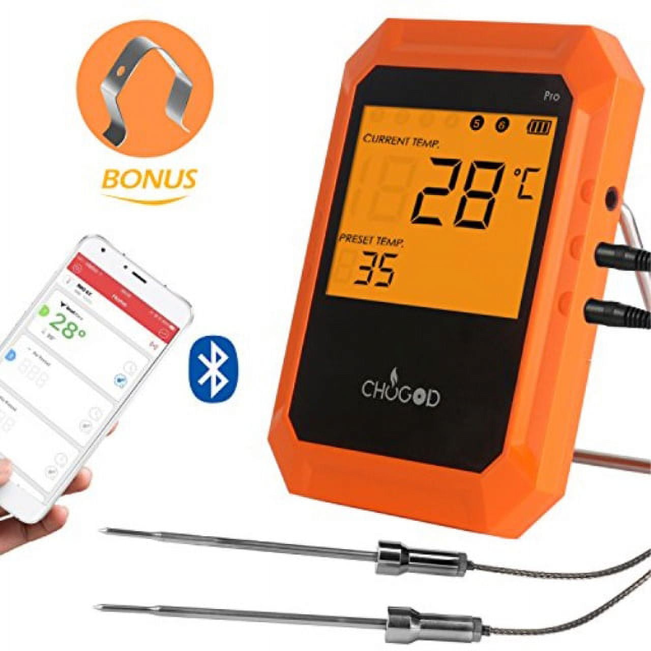 Chugod Wireless Meat Thermometer with 2 Probes and New Pack of 4 Probes