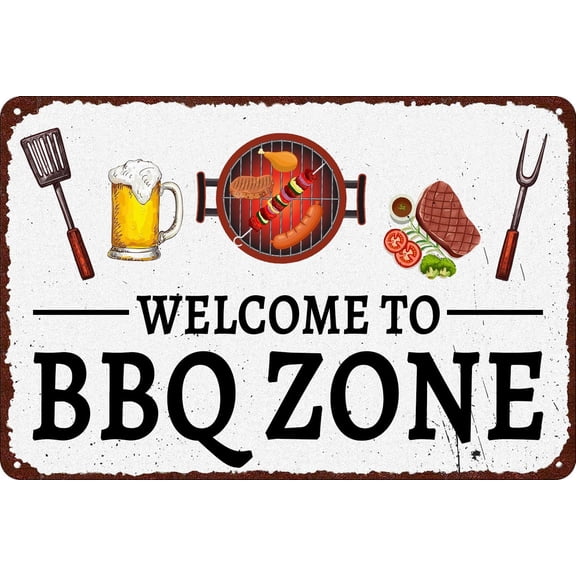 BBQ Metal Sign Vintage BBQ Tin Signs Grilling Signs and Decor Outdoor Barbecue Sign Welcome to BBQ Zone Sign Grilling Zone Sign BBQ Grill Sign Grilling Wall Decor BBQ Gifts 12x8 Inch