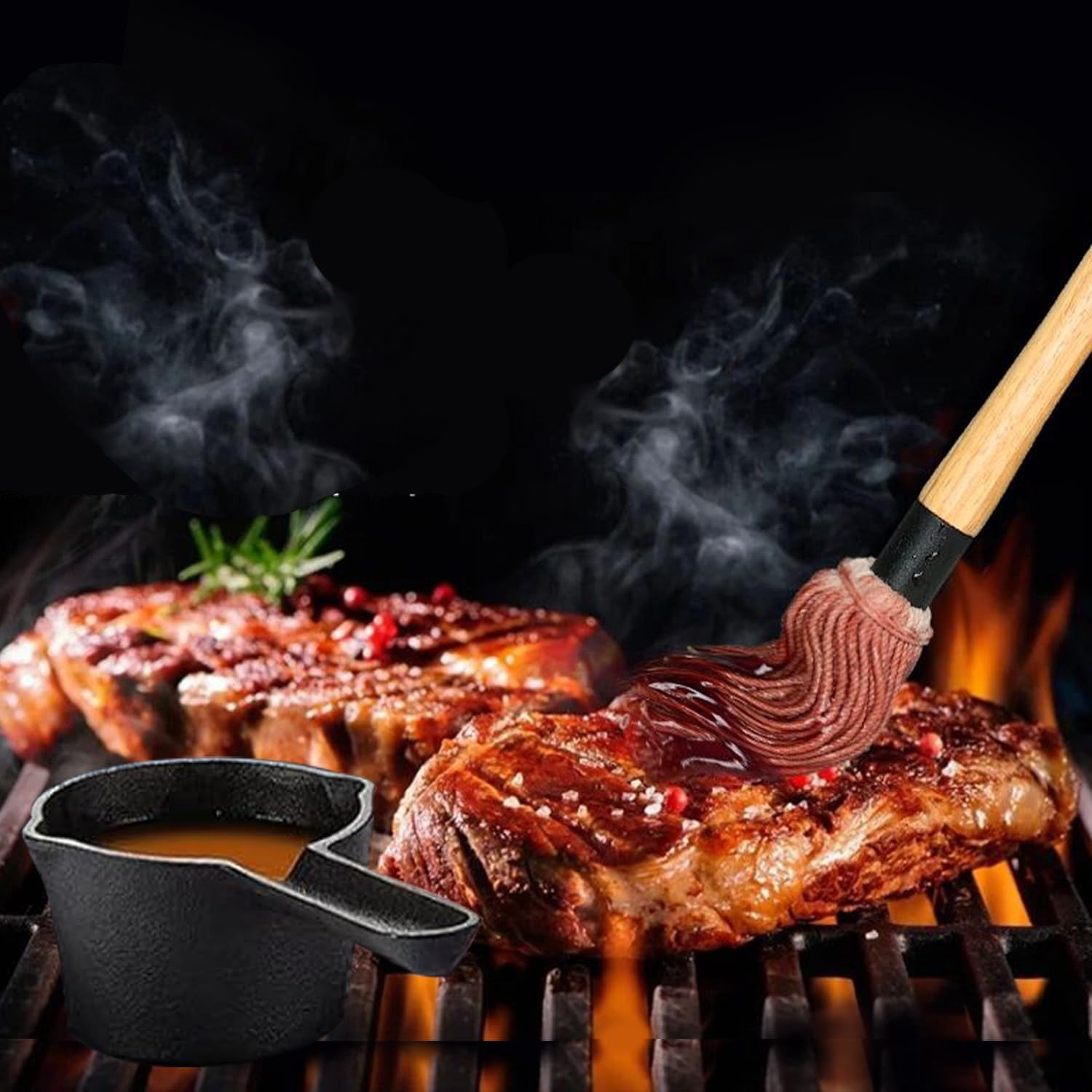 Meat Mop BBQ Mop Brush and Cast Iron Basting Pot - Grilling Tool Set with ...