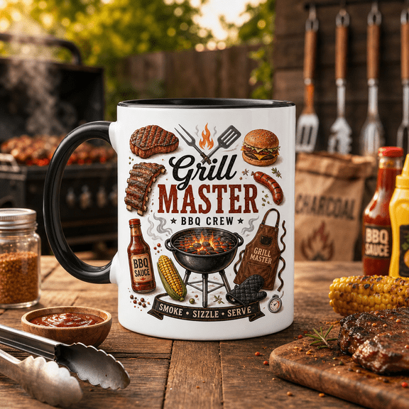 BBQ Grill Master Ceramic Coffee Mug Backyard Grilling Gift 11oz 15oz