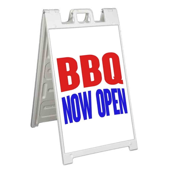 BBQ Now Open (24" X 36") Standard A-Frame Signicade, Includes Decal Applied To Stand