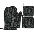 thumbnail image 1 of BBQ Oven Mitts and Pot Holders 4 Pcs Set Black Barbecue Menus Background Oven Glove and Potholder Suitable for Barbecues Baking Cooking Microwave, 1 of 6