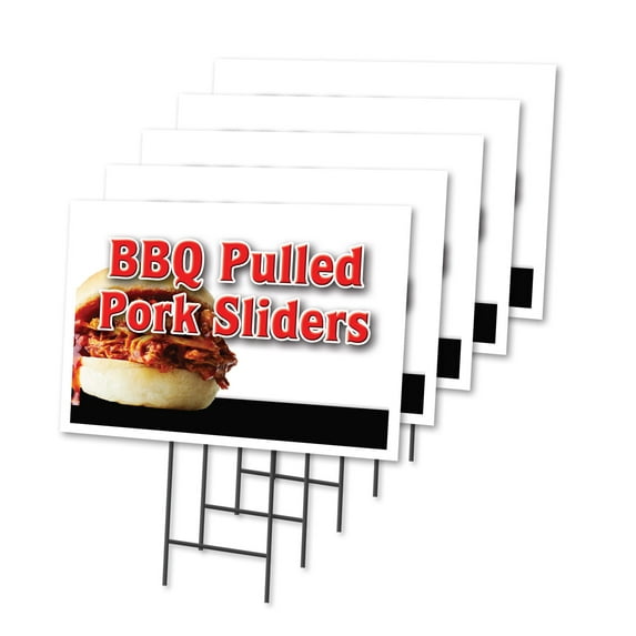 BBQ PULLED PORK SLIDERS 5 Pack Of 12" x 16" Yard Sign & Stake | Advertise Your Business | Stake Included Image On Both Sides | Made in The USA