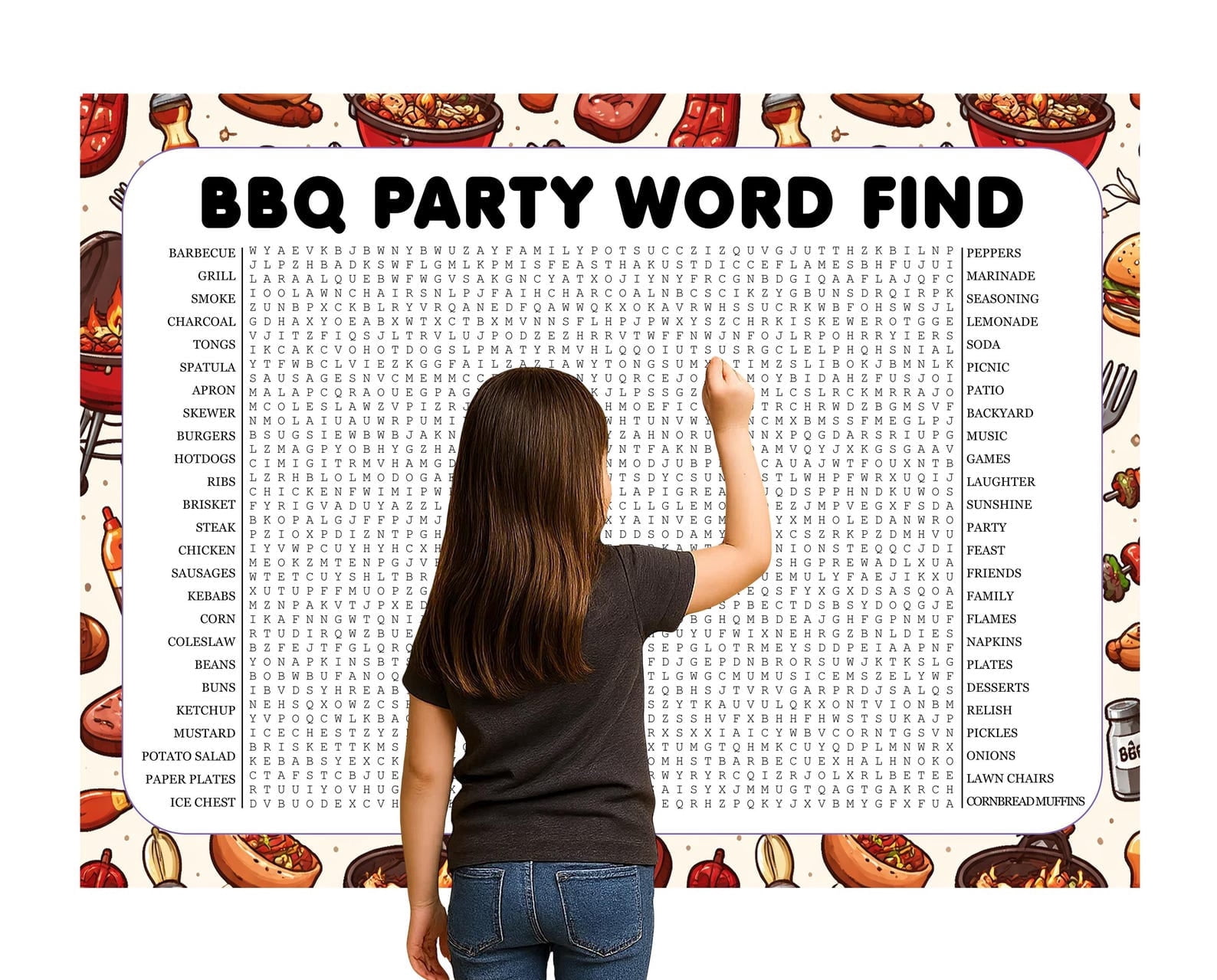 BBQ Party Word Search Game, Giant Crossword Puzzle, Large Word Find ...