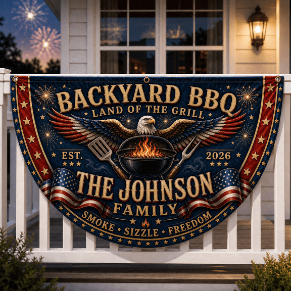 BBQ Patriotic Banner Flag 250 Personalized Backyard Flag for Family Cookouts