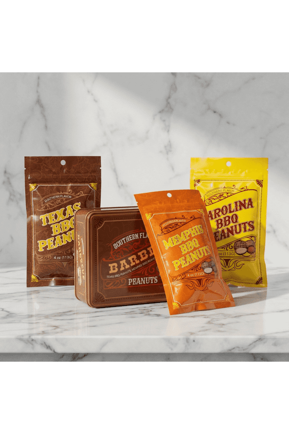 BBQ Peanuts, Food Gift Basket for Men in Tin Box, Unique Texas, Memphis, Carolina Barbeque Flavors, Birthday Gift for Men, Gourmet Nuts Mix, Healthy, Party Snacks, Beer Basket