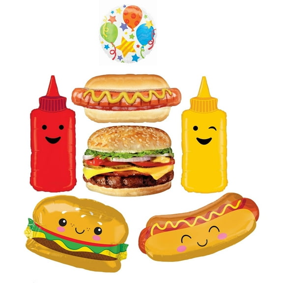 BBQ Picnic Cookout Party Supplies Hamburger Hot Dog Ketchup Mustard Balloon Bouquet Decorations