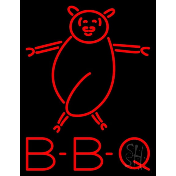 BBQ Pig Logo LED Neon Sign 24 x 31 - inches, Black Square Cut Acrylic Backing, with Dimmer - Bright and Premium built indoor LED Neon Sign for restaurant window and interior decor.