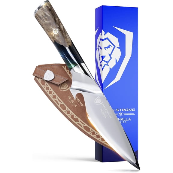 BBQ Piranha Knife - 6 inch - Valhalla Series - 9CR18MOV HC Steel - Celestial Resin & Wood Handle Gift Knife - Built-in Bottle Opener - Meat Cutting, Carving, Bone, Trimming - Leather Sheath