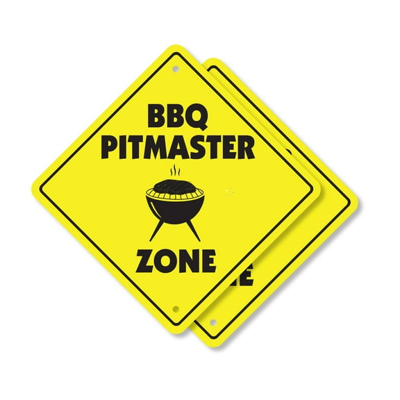 BBQ Pitmaster (2 Pack) Plastic Crossing Sign - 12 Inch X 12 Inch Xing Sign Gift Grilling Cooking Outdoor Food Smokehouse Meat Barbecue Chef Expert