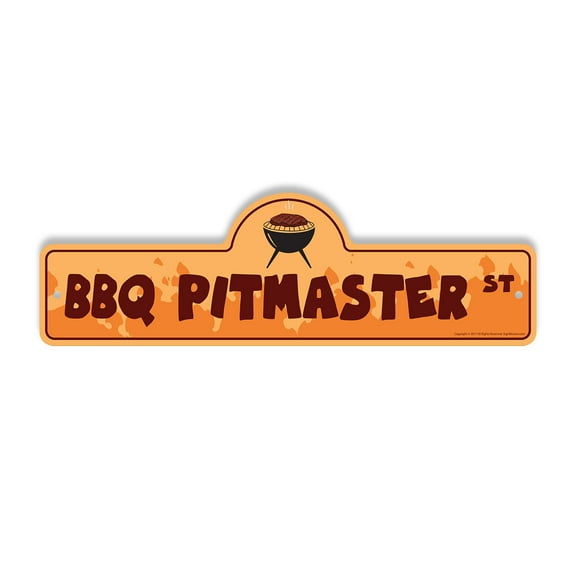 BBQ Pitmaster Plastic Street Sign - 6 Inch X 18 Inch Gift Grilling Cooking Outdoor Food Smokehouse Meat Barbecue Chef Expert
