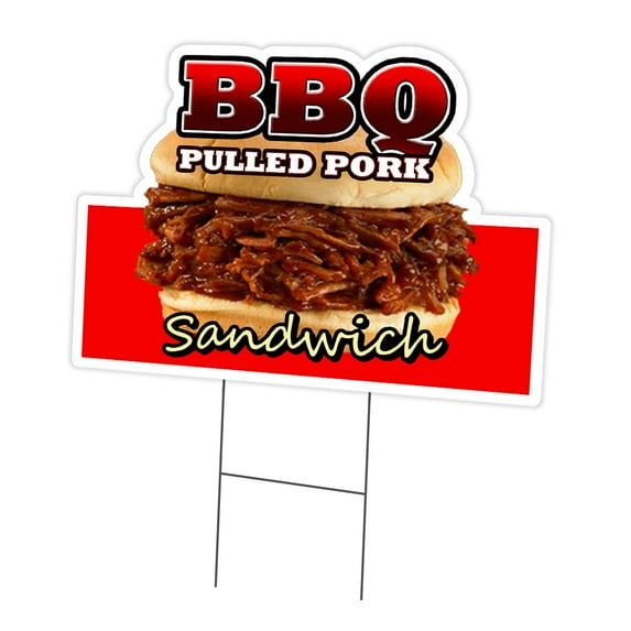 BBQ Pulled Pork Sandwich Yard Sign 18" X 24" & Stake | Advertise Your Business | Stake Included Double Sided Image | Made in The USA