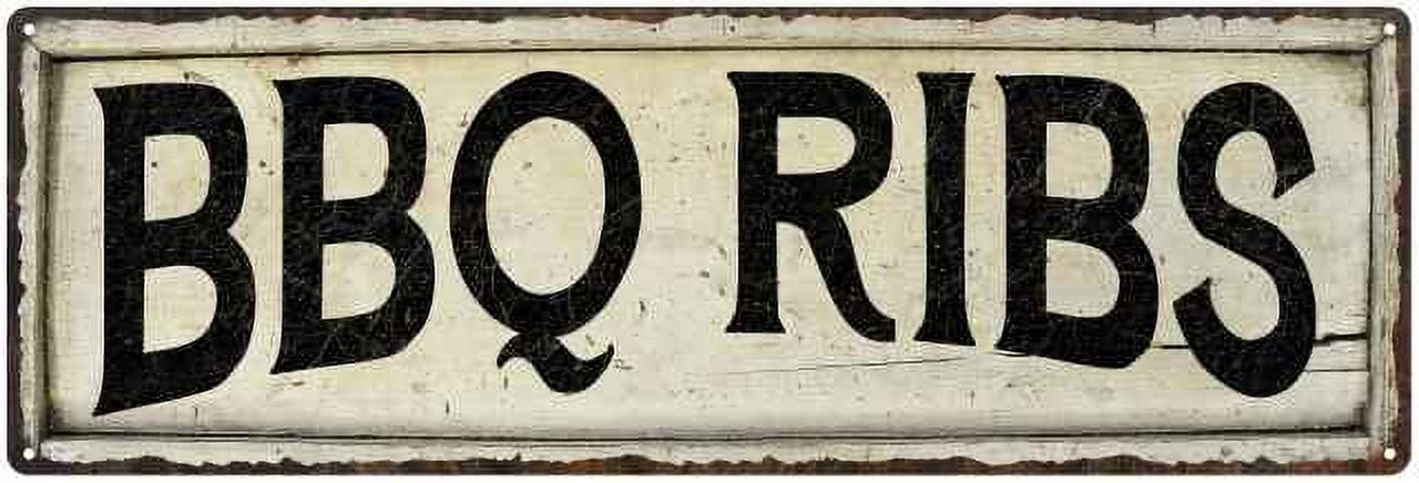 BBQ RIBS Farmhouse Style Wood Look Sign Gift 6x18 Metal Decor ...