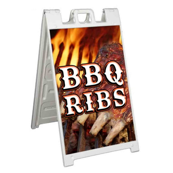 BBQ Ribs (24" X 36") Standard A-Frame Signicade, Includes Decal Applied To Stand