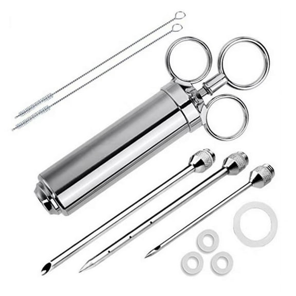 BBQ Roast Syringe 60ml with 3 Needles, Stainless Steel Marinade Syringe 304 Spice Syringe Meat Syringe Kitchen Helper for BBQ Meat Beef Chicken Pastries with Jam,FDA Certification.
