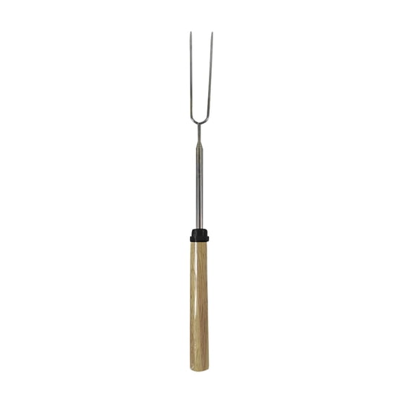 BBQ Roasting Fork for Open Fire Fireplace Outdoor, 32 Inch Telescoping Barbecue Hot Dog Forks with Stainless Steel Fork Head Wooden Handle for Marshmallow Toasting