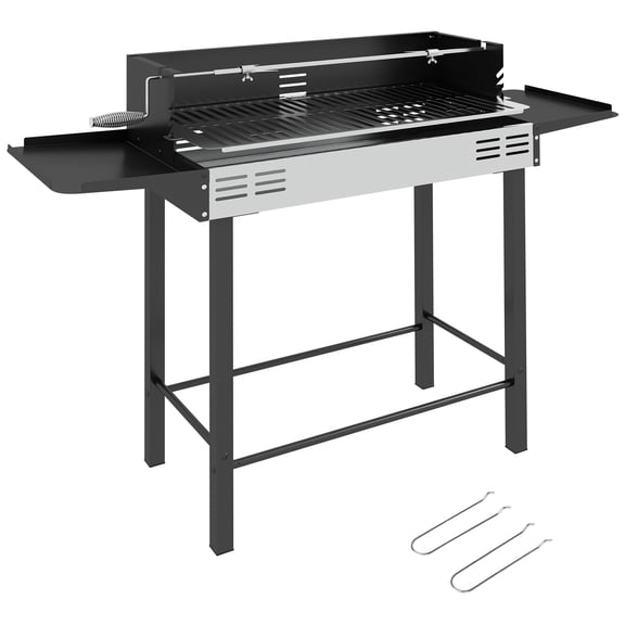 BBQ Rotisserie Grill Roaster, Charcoal Split Roaster for Chicken or Turkey with 3-Level Grill Grate, Foldable Storage Shelves, and Wind Deflector, Stainless Steel, Blac