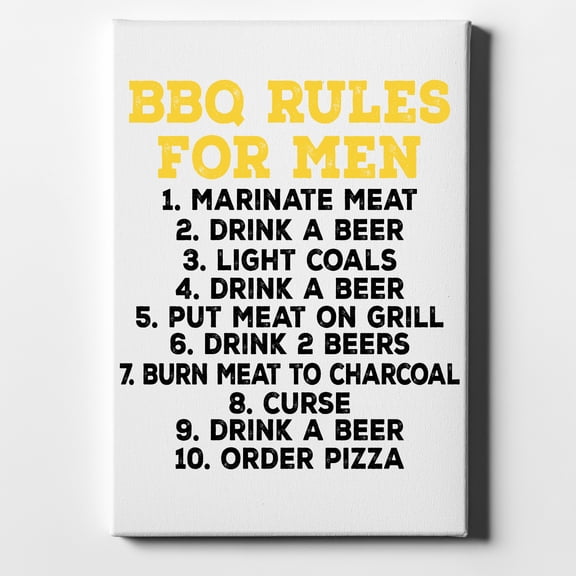 BBQ Rules for Men - 8" x 10" - Decorative Canvas Wall Art - White Edge - 5/8" Gallery Wrapped