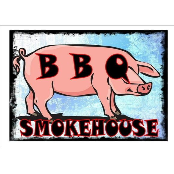 BBQ SMOKEHOUSE Aluminum Sign Vintage Style BBQ Sign Barbecue Wall Plaque Sign Size: 8" x 12"