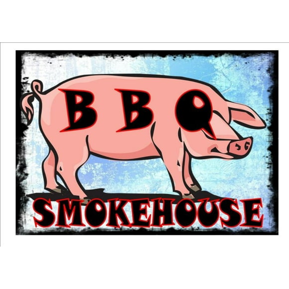 BBQ SMOKEHOUSE Sign Vintage Style BBQ Sign Barbecue Wall Plaque Sign SIZE: 8" x 12"