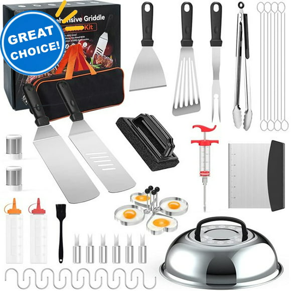BBQ Set Griddle Accessories Kit, 42Pcs Stainless Steel Grilling Tool Kit for Blackstone Outdoor Grill, BBQ Tool Set with Basting Cover, Spatula, Scraper, Bottle, Tongs, Egg Ring, Meat Injector
