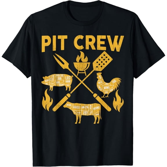 BBQ-Shirt Vintage Pit Crew Funny BBQ Smoke Grilling Men Dad T-Shirt